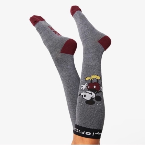 FIGS NWOT Medium Disney Mickey Mouse Compression Socks Gray Black Burgundy - Picture 1 of 6